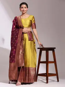 DIVASTRI Woven Design Zari Work Silk Semi-Stitched Lehenga Choli With Belt