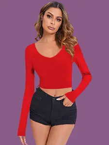 Dream Beauty Fashion V-Neck Solid Fitted Crop Top