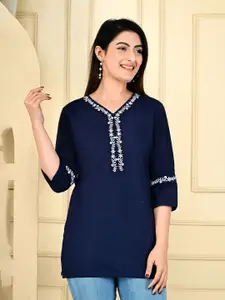 Manvik fashion Embroidered V-Neck Pure Cotton Kurti