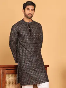 Jompers Floral Embroidered Mandarin Collar Thread Work Straight Kurta