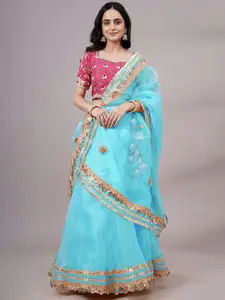 Utsav Fashion Embroidered Sequinned Organza Ready to Wear Lehenga & Choli With Dupatta