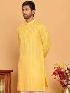Jompers Striped Mandarin Collar Pure Cotton Straight Kurtas