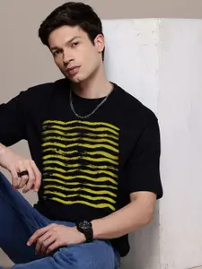 Moda Rapido Men Striped Round Neck Cotton Oversized Fit T-shirt