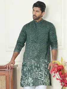 Jompers Floral Embroidered Mandarin Collar Sequinned Straight Kurta