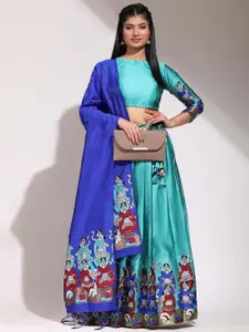 DIVASTRI Printed Unstitched Blouse And Lehenga With Dupatta