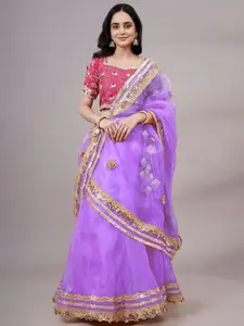 Utsav Fashion Embroidered Beads & Stone Organza Ready to Wear Lehenga & Choli With Dupatta