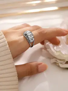 Rubans Voguish Rhodium Plated Textured Dome Adjustable Statement Ring