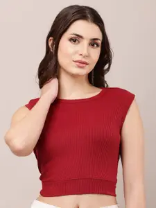 Raabta Fashion Women Ribbed Crop Fitted Top