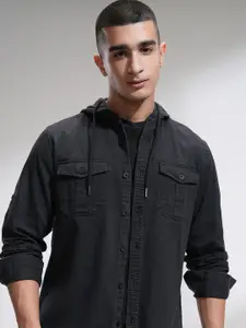 HIGHLANDER Men Sulphur Washed Hooded Utility Pocket Casual Shirt