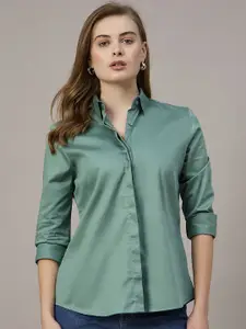 The Roadster Lifestyle Co. Women Spread Collar Solid Cotton Casual Shirt