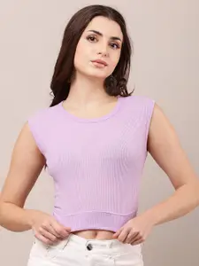 Raabta Fashion Women Knitted and Woven Round Neck Solid Crop Top