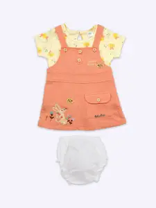 Babys Day Infant Girls Printed Pure Cotton Dungaree With Top & Brief