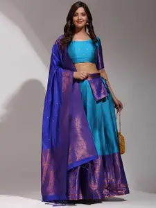 DIVASTRI Floral Woven Design Zari Unstitched Blouse And Lehenga With Dupatta