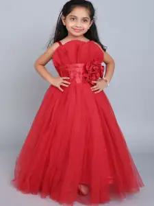 Pink Chick Ruffled Net Fit & Flare Maxi Dress