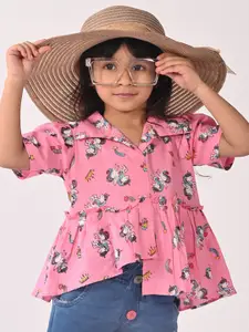 Sangria Girls Unicorn Printed Pure Cotton Asymmetric Hem Shirt Collared Top