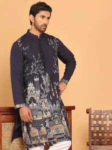 Jompers Floral Embroidered Mandarin Collar Silk Thread Work Straight Kurta