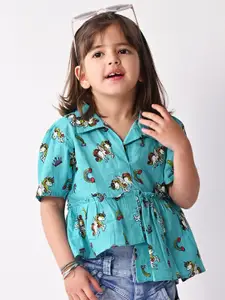 Sangria Girls Unicorn Printed Pure Cotton High Low Peplum Top