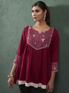 Anouk Women Floral Embroidered Gotta Patti Short Kurti