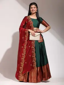 DIVASTRI Woven Design Zari Work Silk Semi-Stitched Lehenga Choli With Belt