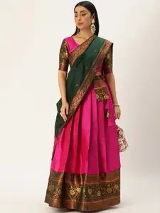 DIVASTRI Woven Design Silk Semi-Stitched Lehenga & Unstitched Blouse With Dupatta