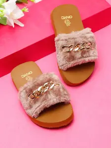 ONYC Girls Super Comfy Fur Sliders Brown