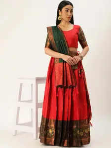 DIVASTRI Floral Woven Design Zari Work Silk Semi-Stitched Lehenga & Blouse With Dupatta
