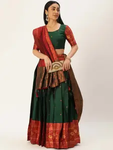 DIVASTRI Floral Woven Design Zari Unstitched Blouse And Lehenga With Dupatta