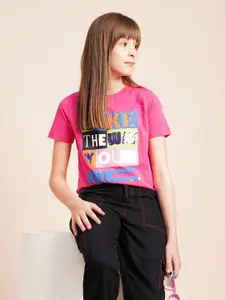 Vero Moda Girls Typography Printed Round Neck Cotton T-shirt