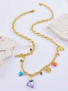 VIEN Stainless Steel Gold-Plated Crystals Studded Minimal Necklace