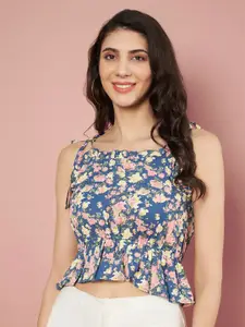 Slenor Floral Print Ruffles Georgette Peplum Crop Top