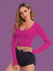 Dream Beauty Fashion Solid V-neck Fitted Crop Top