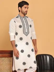 Jompers Men Floral Embroidered Thread Work Floral Kurta