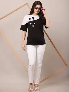 Raabta Fashion Women Colourblocked Applique T-shirt