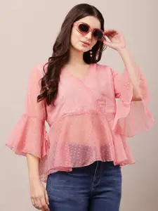 Raabta Fashion Women V-Neck Print Bell Sleeve Wrap Top