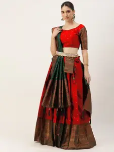 DIVASTRI Floral Woven Design Zari Unstitched Blouse And Lehenga With Dupatta