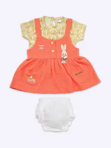 Babys Day Infant Girls Floral Printed Cotton Dungaree With Top & Brief