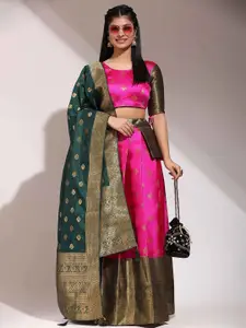 DIVASTRI Floral Woven Design Zari Unstitched Blouse And Lehenga With Dupatta