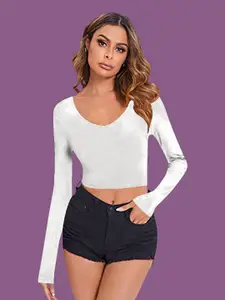 Dream Beauty Fashion Women V-Neck Fitted Crop Top