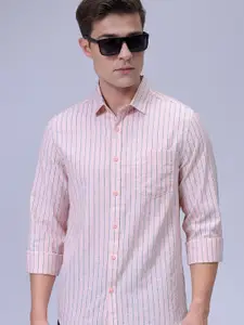 The Indian Garage Co Men Slim Fit Spread Collar Vertical Striped Cotton Casual Shirt