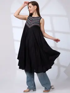 Globus Embroidered Yoke Asymmetric Hem A-Line Fusion Kurta