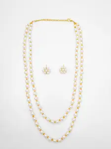 aadita Gold-Plated Pearls Beaded Necklace & Earrings