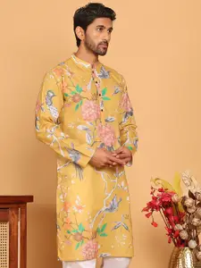 Jompers Floral Printed Mandarin Collar Pure Cotton Straight Kurtas
