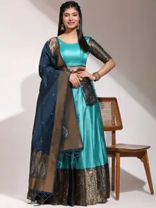 DIVASTRI Floral Woven Design Zari Unstitched Blouse And Lehenga With Dupatta