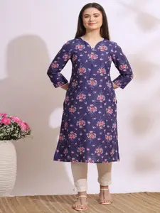 W Floral Printed V-Neck Cotton Straight Kurta