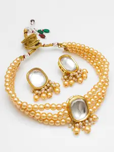 aadita Gold-Plated Artificial Stones Studded And Beaded Necklace & Earrings