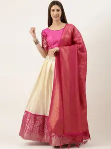 DIVASTRI Woven Design Zari Unstitched Blouse And Lehenga With Dupatta