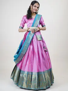 DIVASTRI Woven Design Semi-Stitched Lehenga & Unstitched Blouse With Dupatta