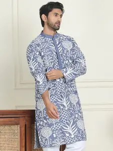 Jompers Floral Embroidered Mandarin Collar Thread Work Straight Kurtas
