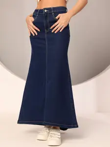 DOLCE CRUDO Denim Flared Maxi Skirt