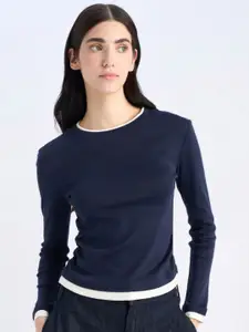 DeFacto Women Solid Round Neck Cotton T-shirt